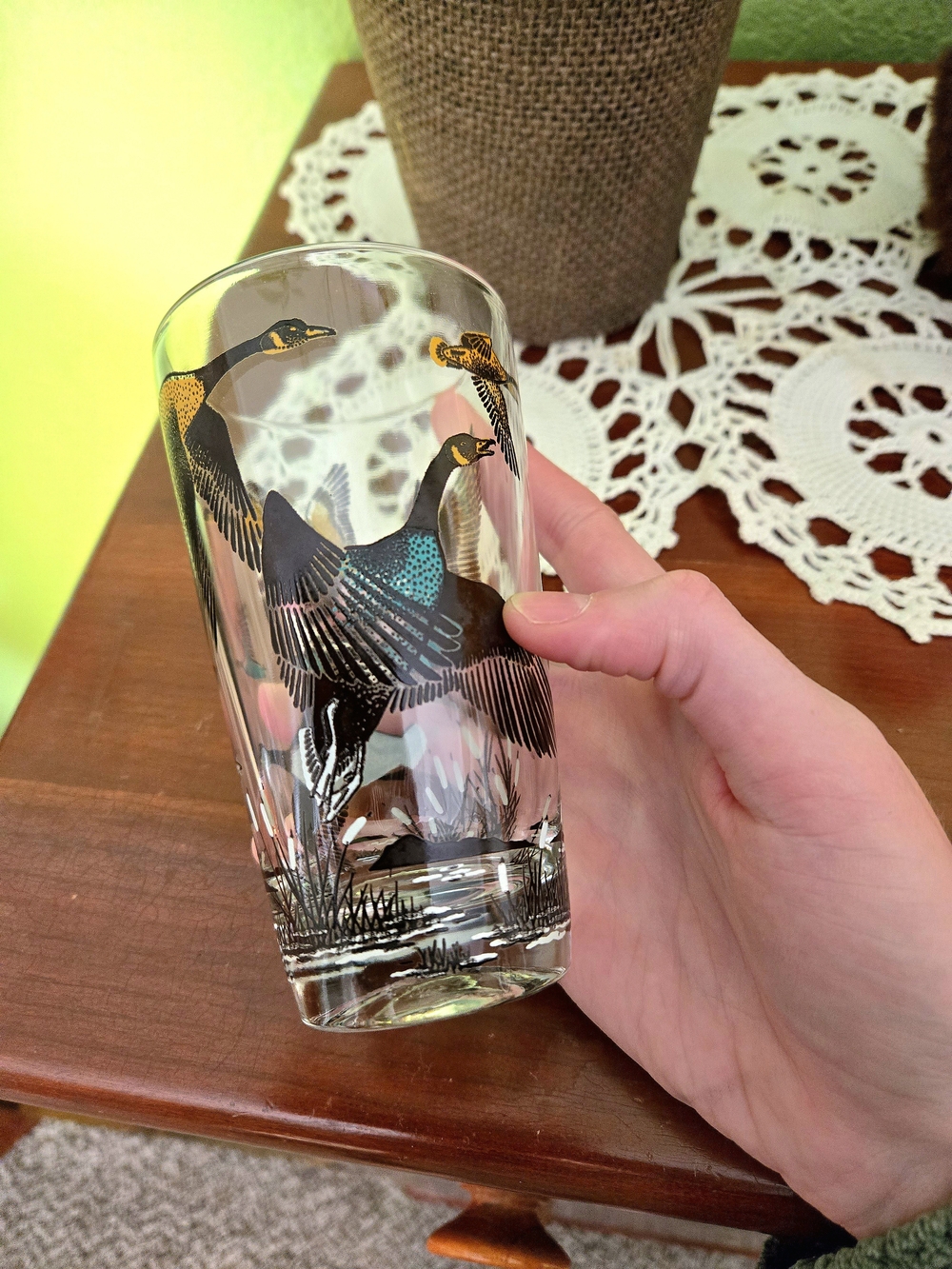 Vintage Flying Ducks Glass Tumbler - Multicolor Duck Design